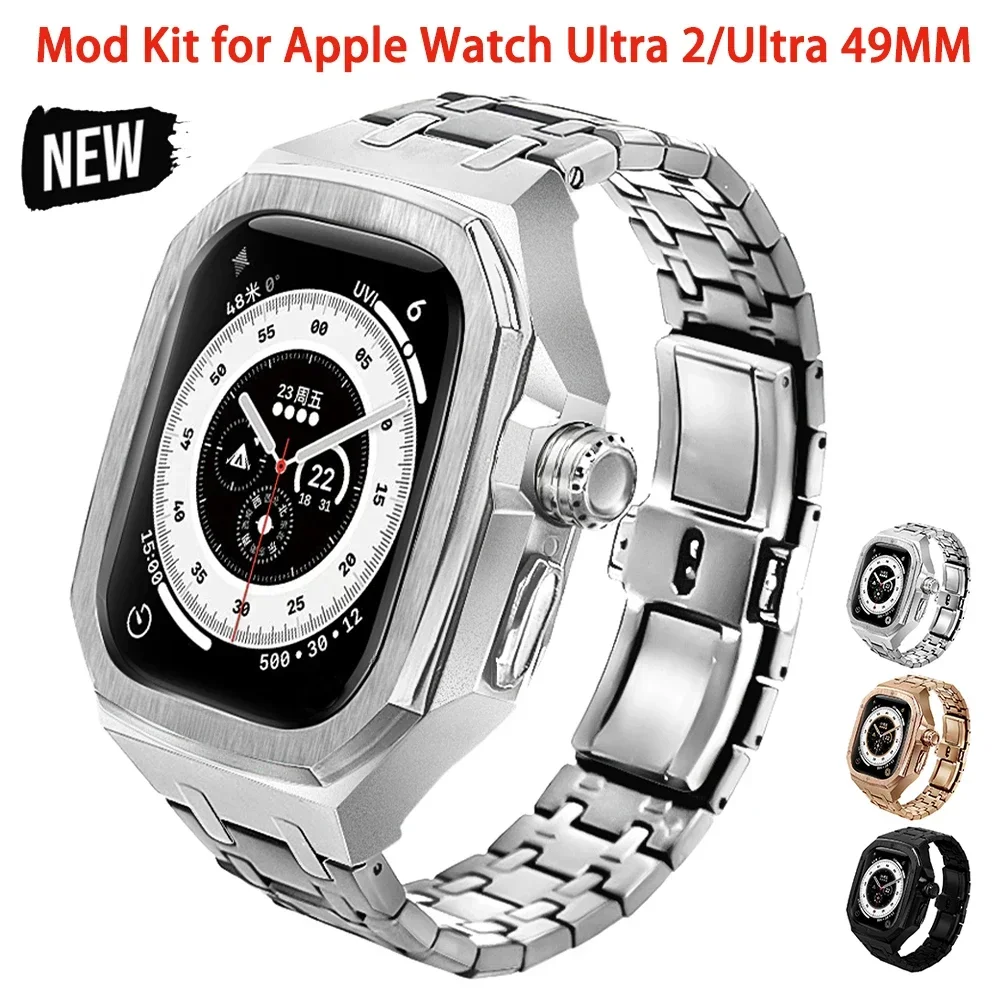 Stainless Steel Strap+Case Luxury Modification Mod Kit for Apple Watch Ultra 2/Ultra 49MM  for IWatch Series 49mm Accessories