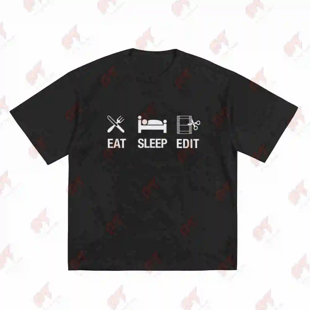 Eat Sleep Edit Editor Film Directing Short Sleeve Tee 100% Cotton T-Shirt