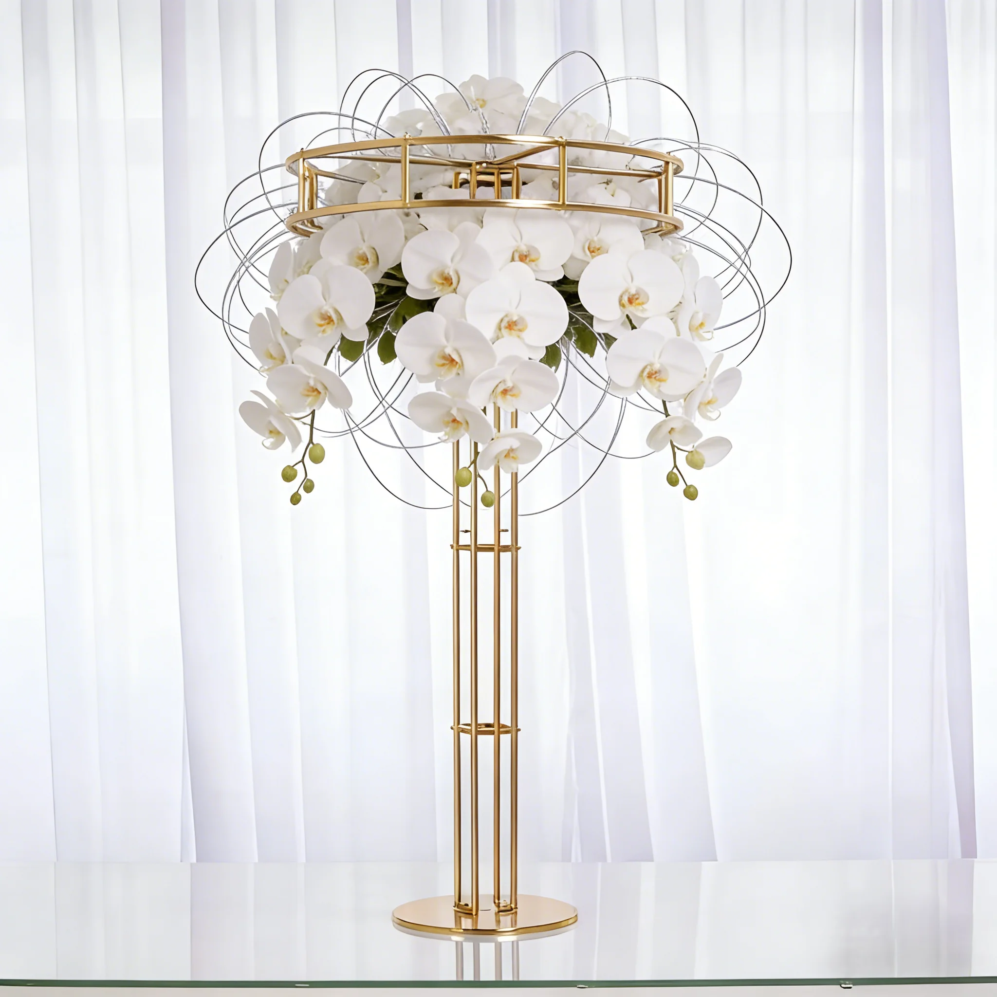 

Shiny Gold Circle Flower Arch Stand Wedding Table Centerpieces Floral Display Rack for Party Ceremony Birthday Stage Decor 4Pcs