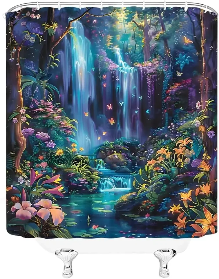 

Сказочный мир, лес, водопад, занавеска для душа, фантазия, джунгли, тропическая занавеска для душа из полиэстера, тканая занавеска для душа
