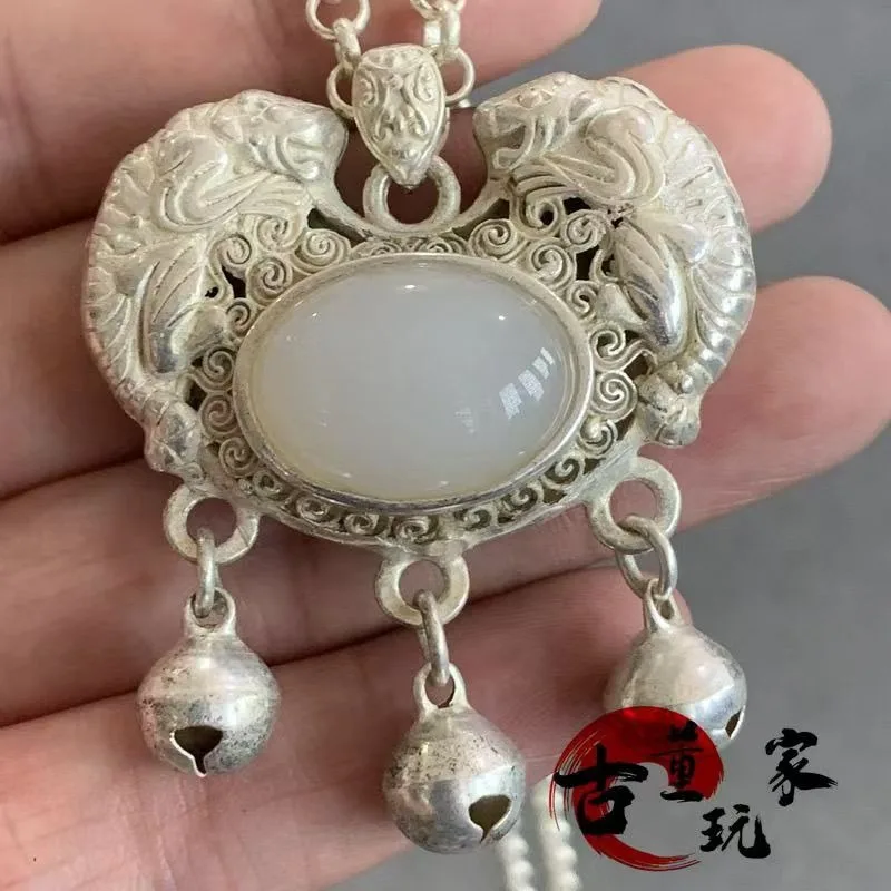 Ethnic Retro Pixiu Longevity Lock Pendant Bell Hundred Blessing Vintage Sweater Chain Ornament
