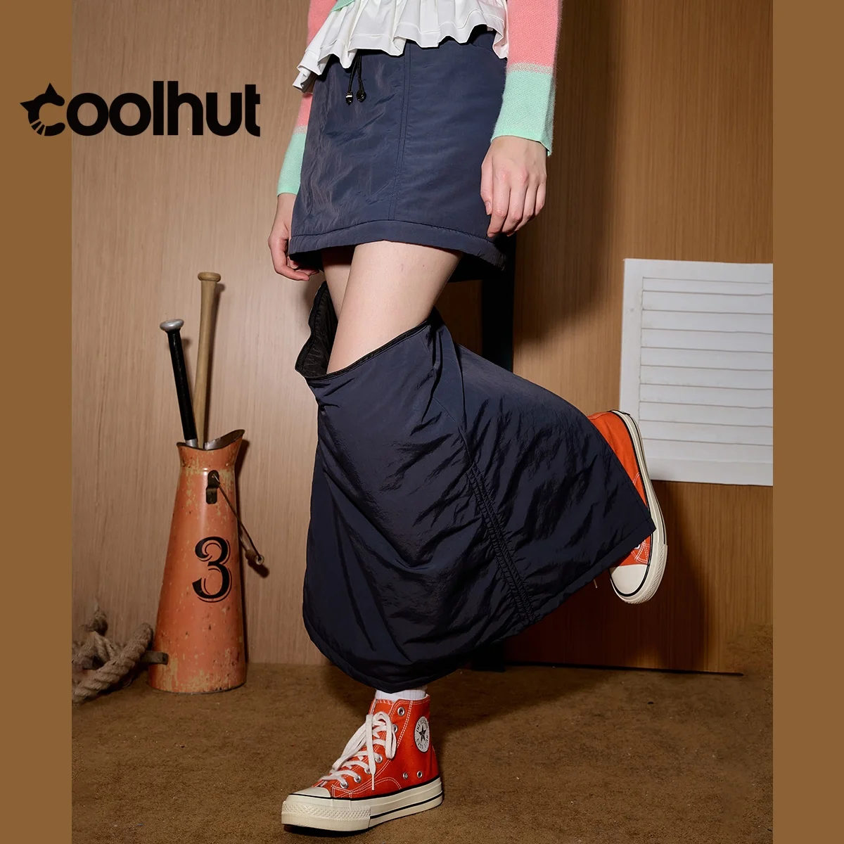 COOLHUT femmes utilitaire ourlet fendu jupe taille haute coupe droite hiver vêtements de travail Denim poches détachable automne hiver jupe