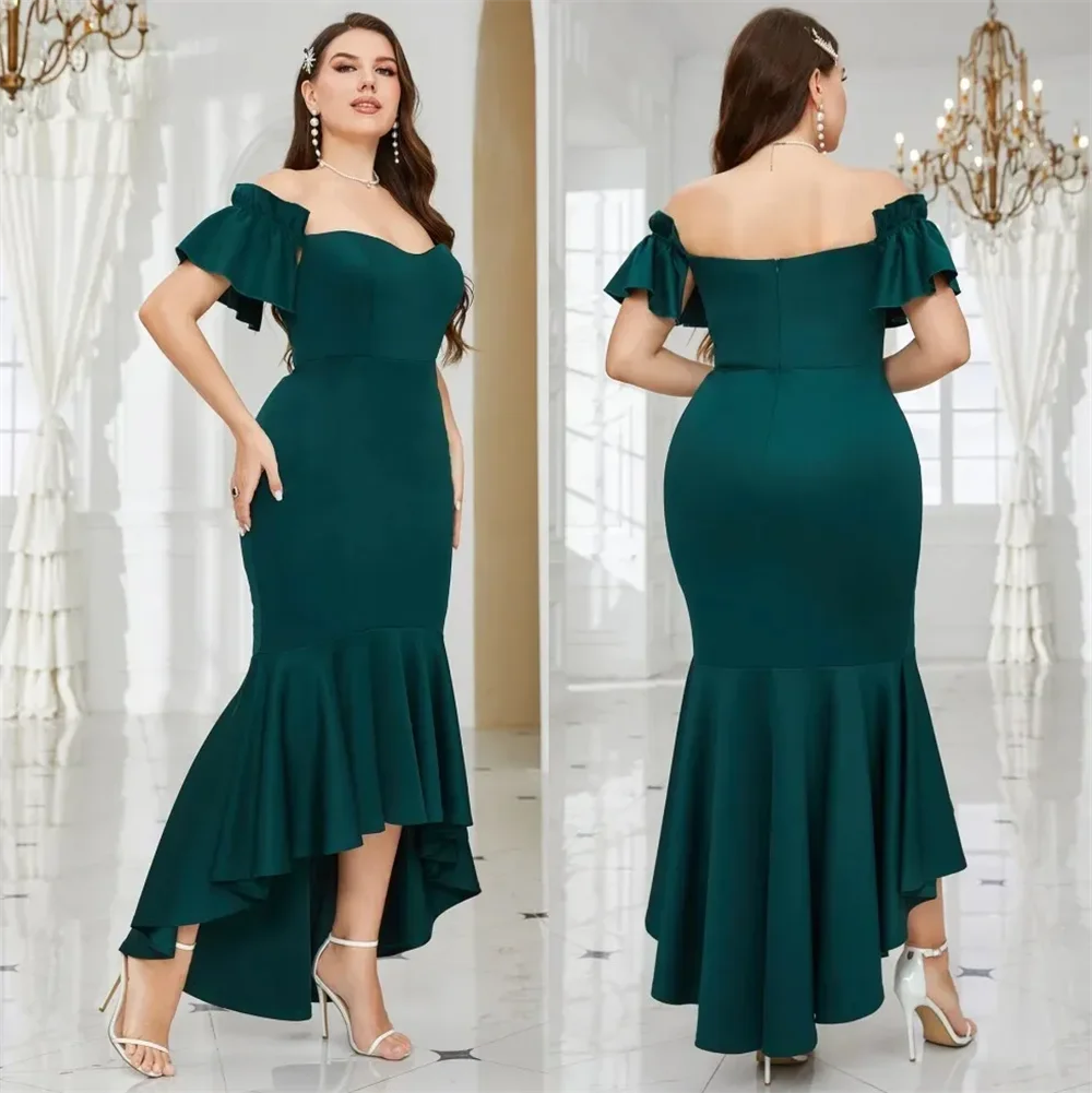 

2024 Dark Green Mermaid Plus Size Prom Dresses For Special Occasion Off The Shoulder Neck Evening Gowns