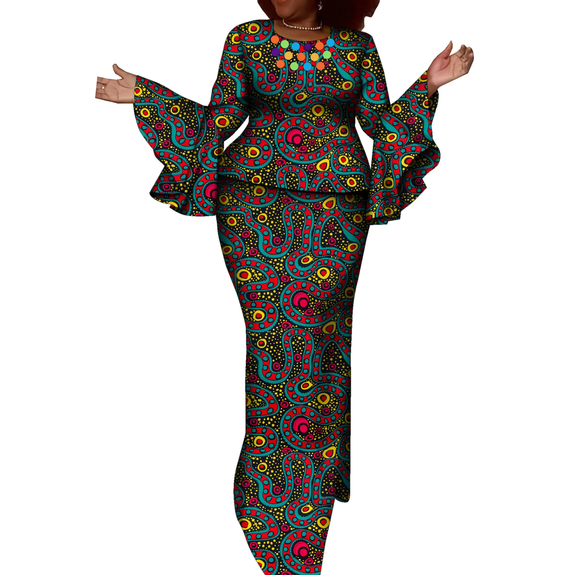 High Quality Custom Size African Clothes for Women Dashiki Party Clothing 2 Pcs Set Ankara Fashion Top and Skirt Prom Dresses