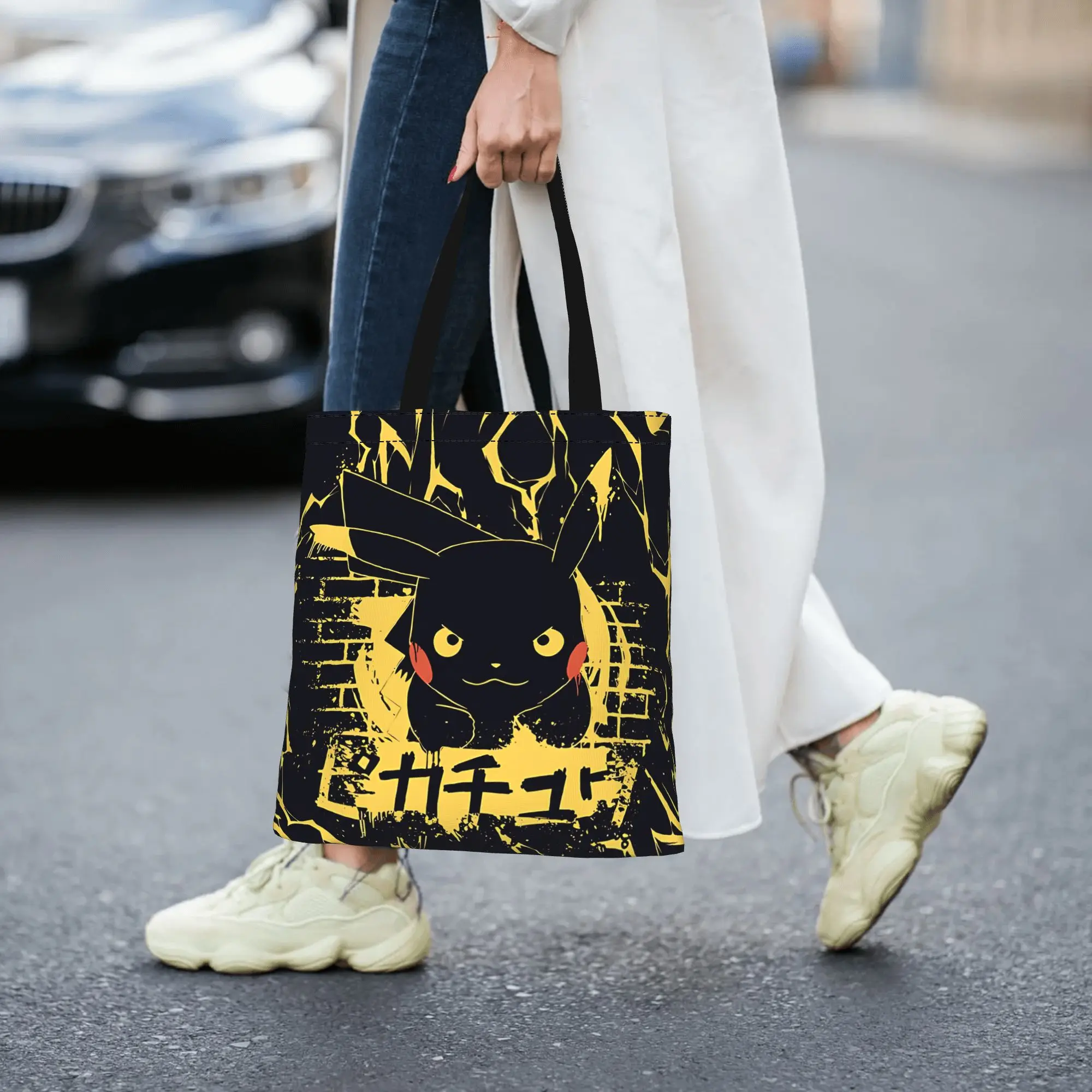 Customized Pokemon Women's Bag Shopping Bag Reusable Double Sided Canvas Tote Bag Shoulder Pikachu Handbag