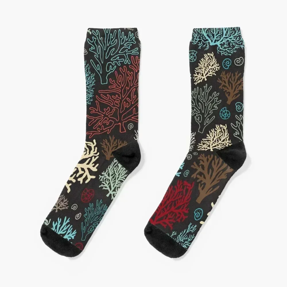 

Ocean corals on the dark background Socks floor cartoon sports stockings cotton Women Socks Men's