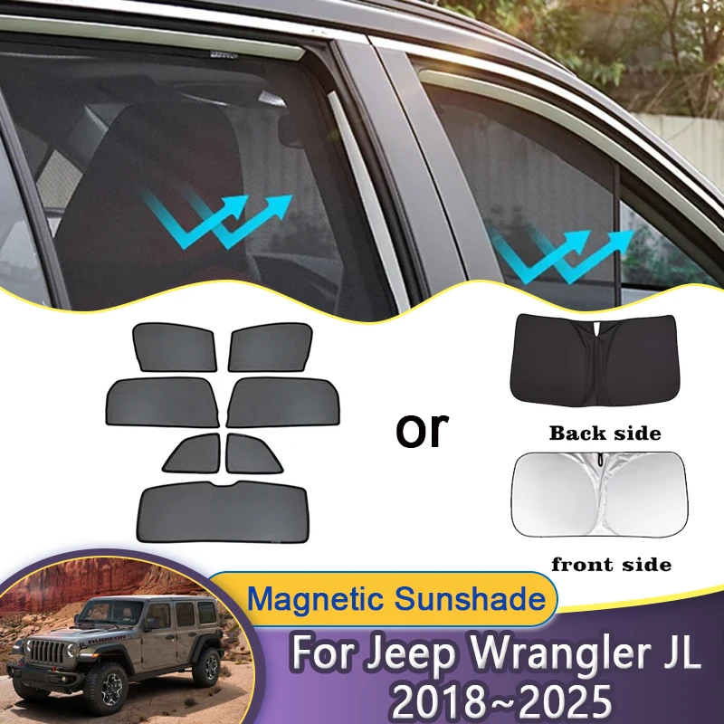 

Car Mesh Sunshade For Jeep Wrangler JL Rubicon 5-door 2018~2025 Auto Magnetic Window Sun Shades Visor Curtains Auto Accessories