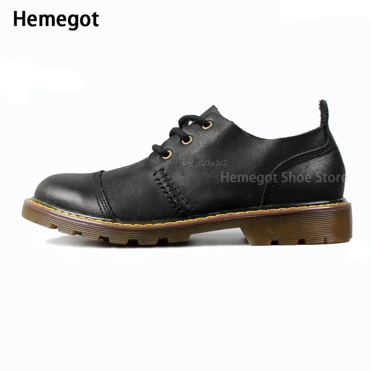 Brown Low Top Lace-Up Casual Leather Shoes for Men Black Leather Round Toe Low Top Thick Sole Big Head British Business Shoes