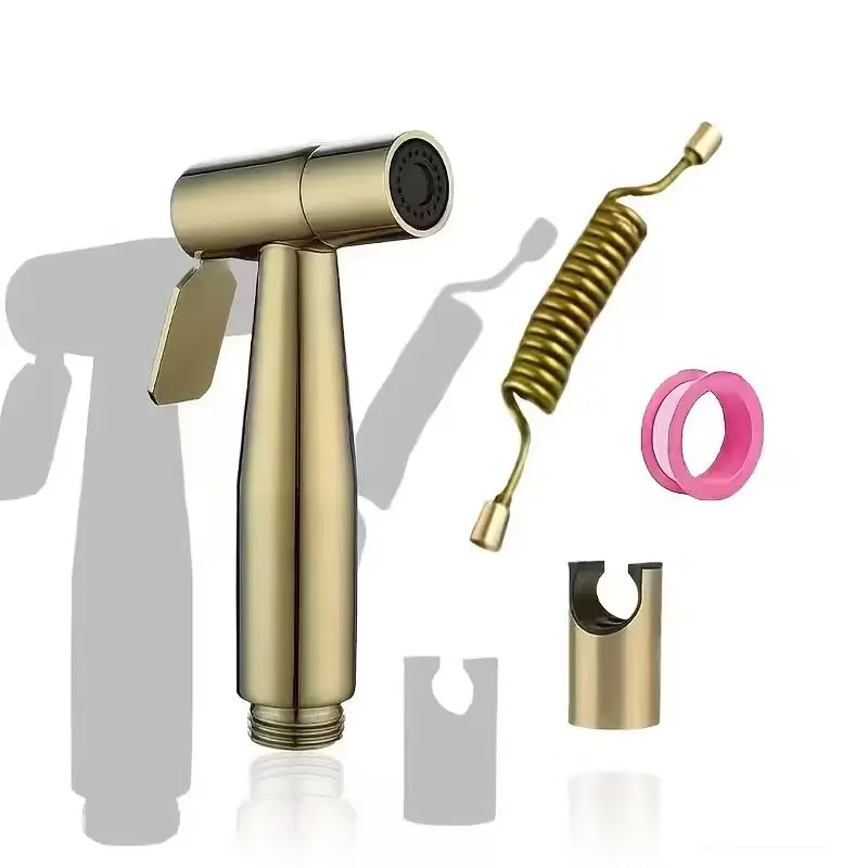 

4pcs Stainless Steel Bath Set with High-Pressure Handheld Shower Gun, 2m Retractable Hose & Adjustable Spray Head - Golden