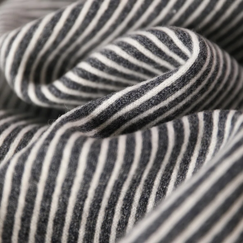 High-Quality Women 100% Merino Wool Wide Leg Pants Knitted Trousers Striped Autumn Winter Casual Style Thick Warm Cashmere Pants