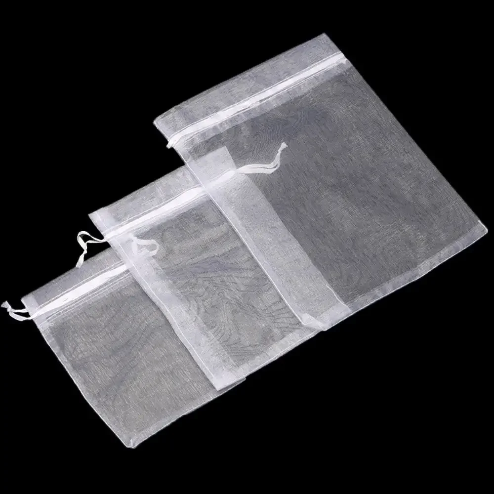 25/50PCS Drawable Jewelry Packing Christmas Favor Organza Gauze Sachet Drawstring Pocket White Pouches Gift Bags