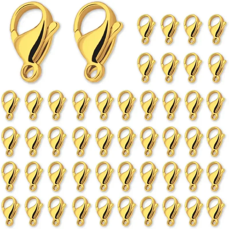 20 Stück 18 Karat vergoldete Karabinerverschlüsse, 10/12/14 mm, Kupfer-Karabinerverschlüsse, Großpackung für Schmuckherstellung, DIY-Halskette, Armband