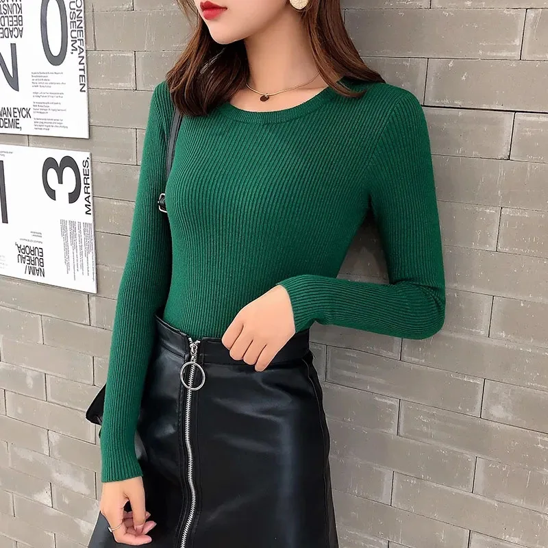 Korean Solid Women Warm Sweaters Knitted Slim Casual Long Sleeve Female Jumpers Autumn Fashion New O Neck Ladies Pullovers