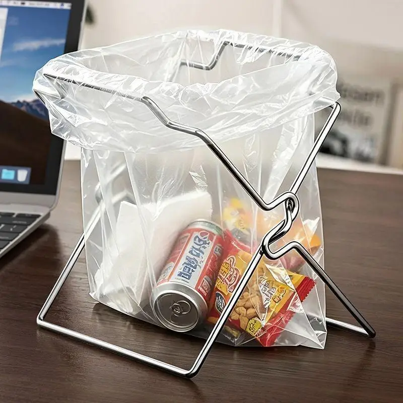 Portable Collapsible Metal Garbage Bag Holder Adjustable Height Trash Support Rack for Home Kitchen Garage Outdoor