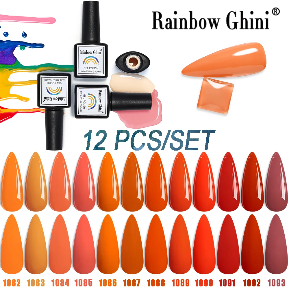 

Rainbow Ghini 8ml 12Pcs/Set HEMA TPO Free Autumn And Winter Color Nail Gel Polish Semi-Permanent Bright Solid Color Gel Nail