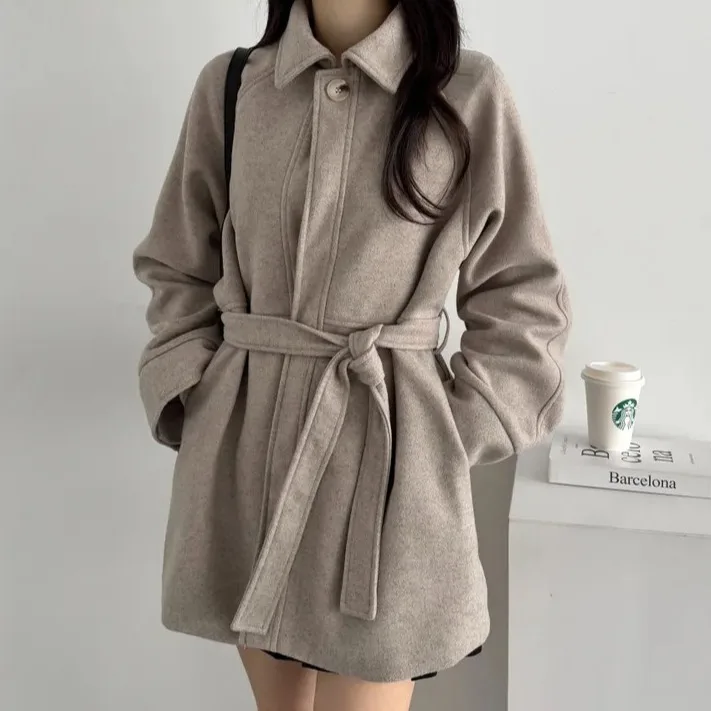 

Женское шикарное шерстяное пальто с поясом, свободное пальто Briti Sle, осень-зима, Новое поступление, утягивающее пальто небольшого размера, большого размера