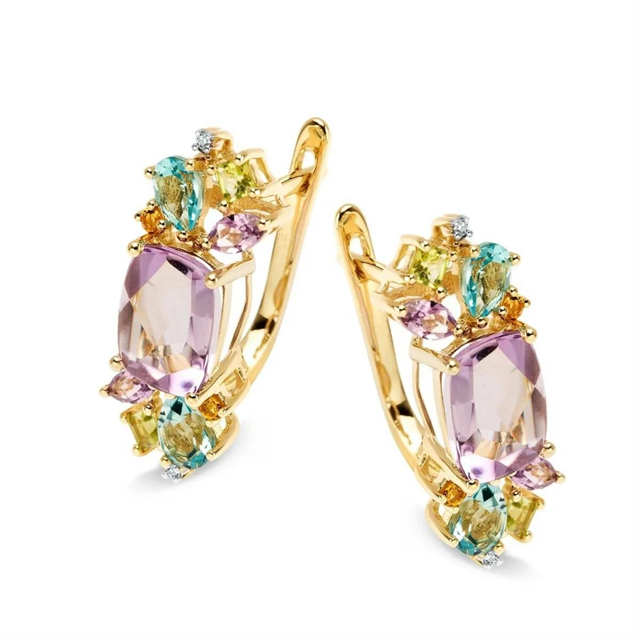 Luxury Inlaid Pink Blue CZ Hoops Women's Earrings Trendy Golden Color Geometry Daily Wear Party Jewelry Anniversary Gift