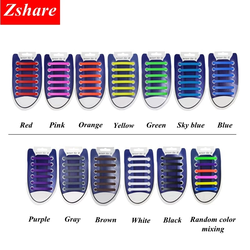 12 Pc/Set Cadarços Elásticos de Silicone Sem Gravata Cadarço Cadarços de sapatos Crianças Adulto Rápida para Mulheres Dos Homens Lacing Borracha