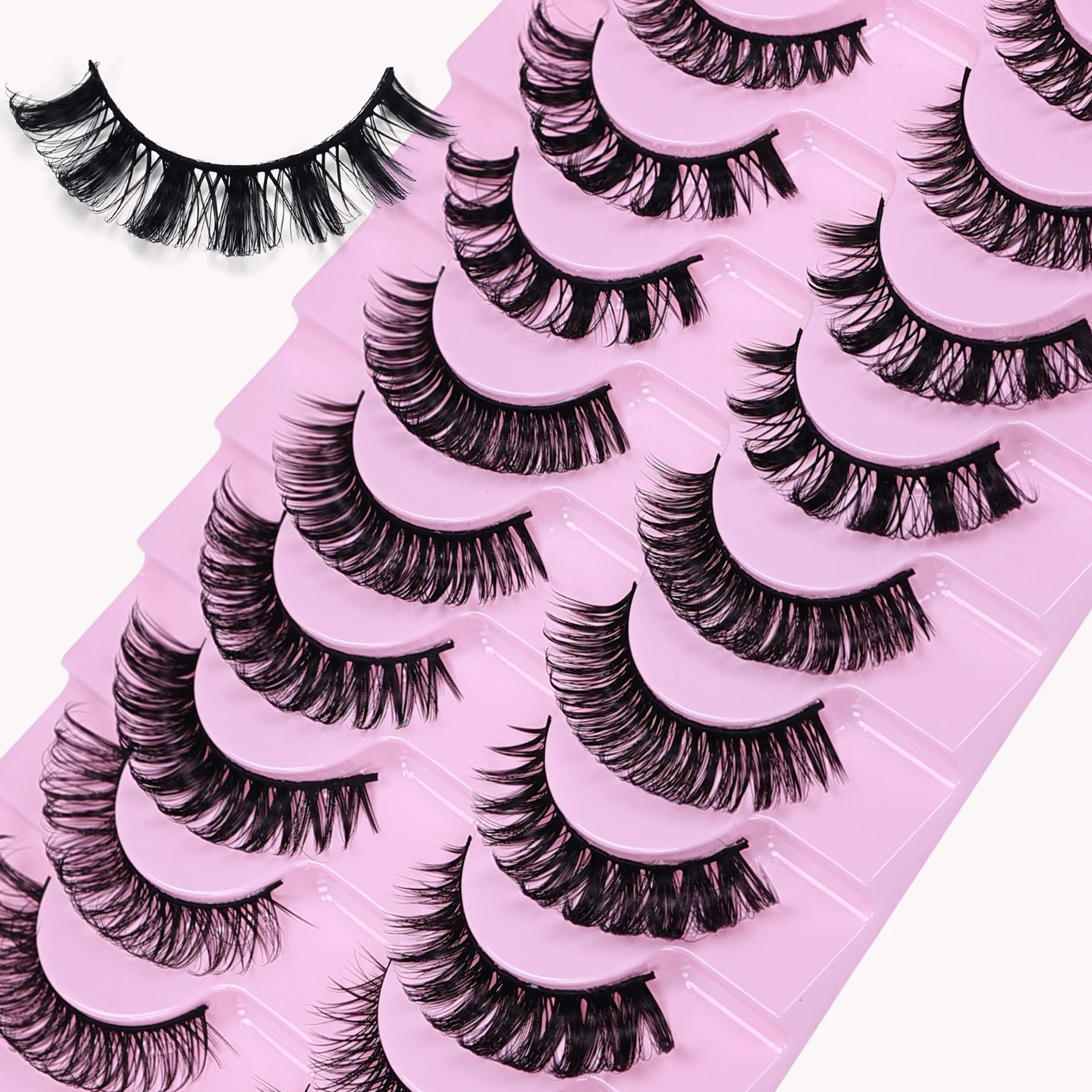 10Pairs Lashes D Curl 10-16mm Russian Lashes 3D Fake Eyelashes Reusable Fluffy Russian Strip Lashes