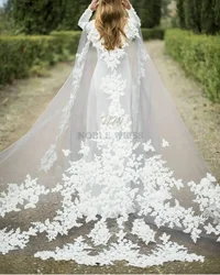 3D Appliques Wedding Wrap Long Bridal Jackets Cape Top Lace Tulle Elegant Party Cloak Customized