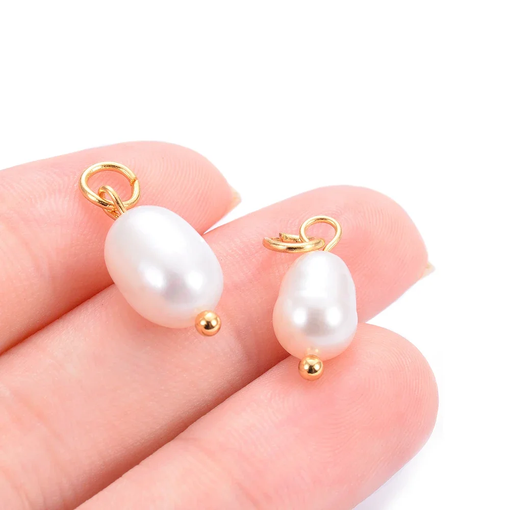 10Pcs Stainless Steel Needle Irregular Freshwater Pearls Charms for DIY Necklace Bracelet Jewelry Making