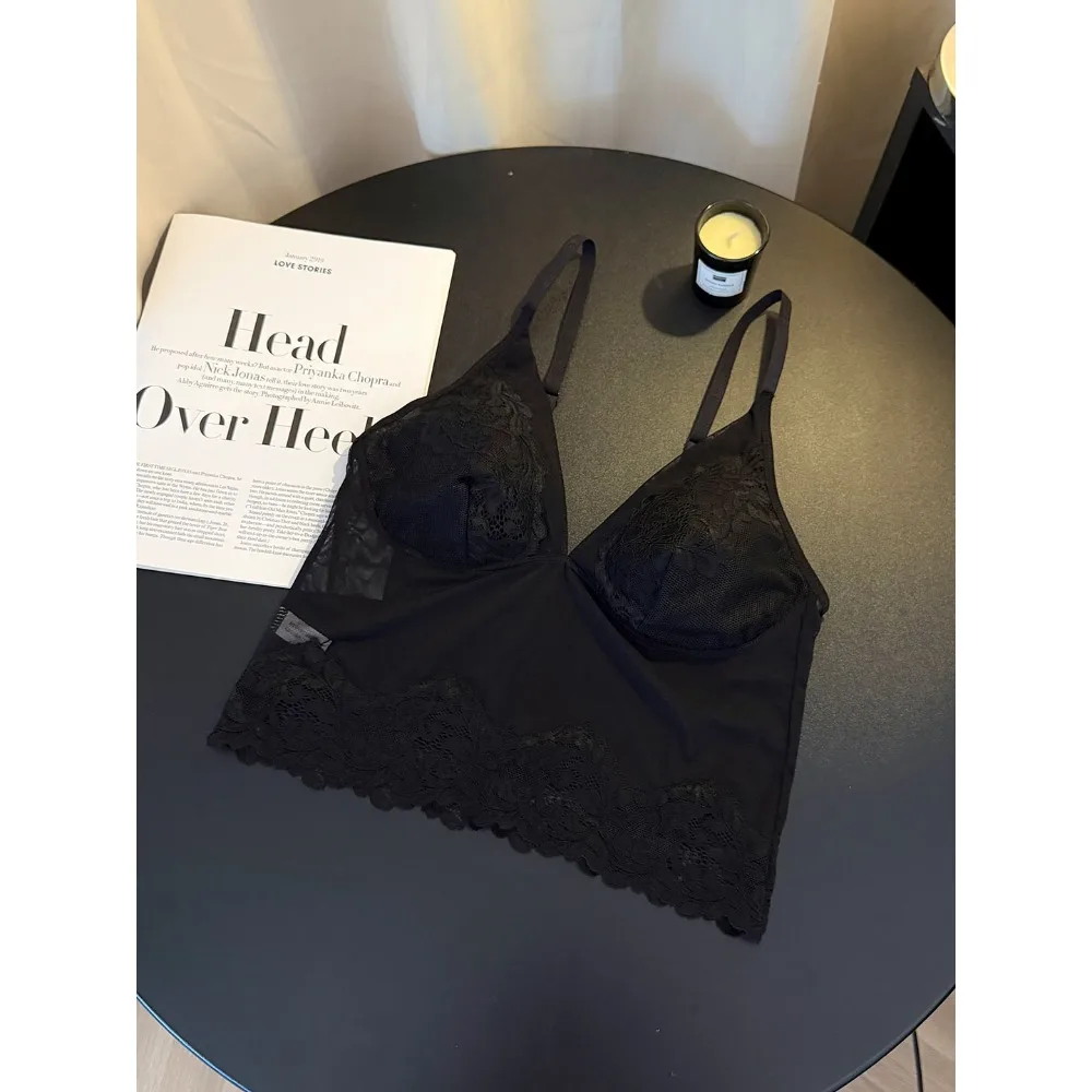 BANERDANNI Luxury French Lace Camisole Bra V Neck Sexy Back Push‑Up Minimizer Lingerie Tank Top For Big Bust Women Underwear M‑L