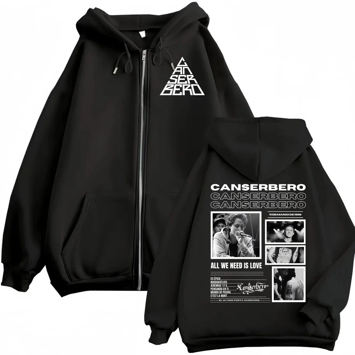 

Singer Canserbero Double Sided Print Zipper Hoodie Fashion Vintage Zip Up Hooded Sweatshirt Men Women Casual Oversized Pullovers