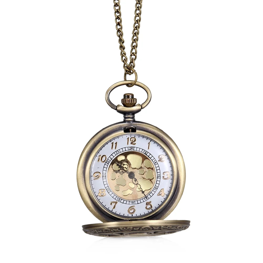 1pc Vintage New Fashion Skeleton Watches Sunflower Petals Carved Case With Chain Pocket Watch Necklace Jewelry Birthday Gifts