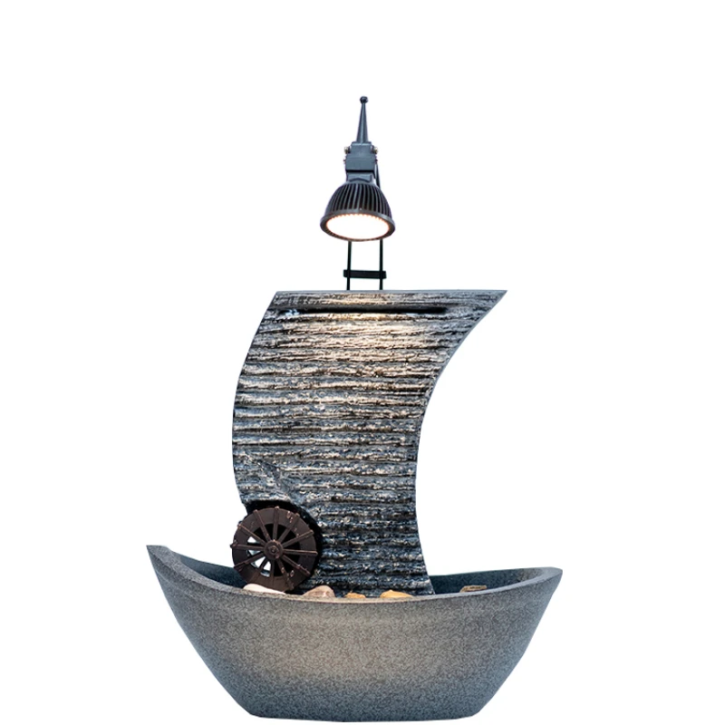 Water wheel decoration sailboat flowing water, the company is opening a fortune, modern circulating water creative ornament