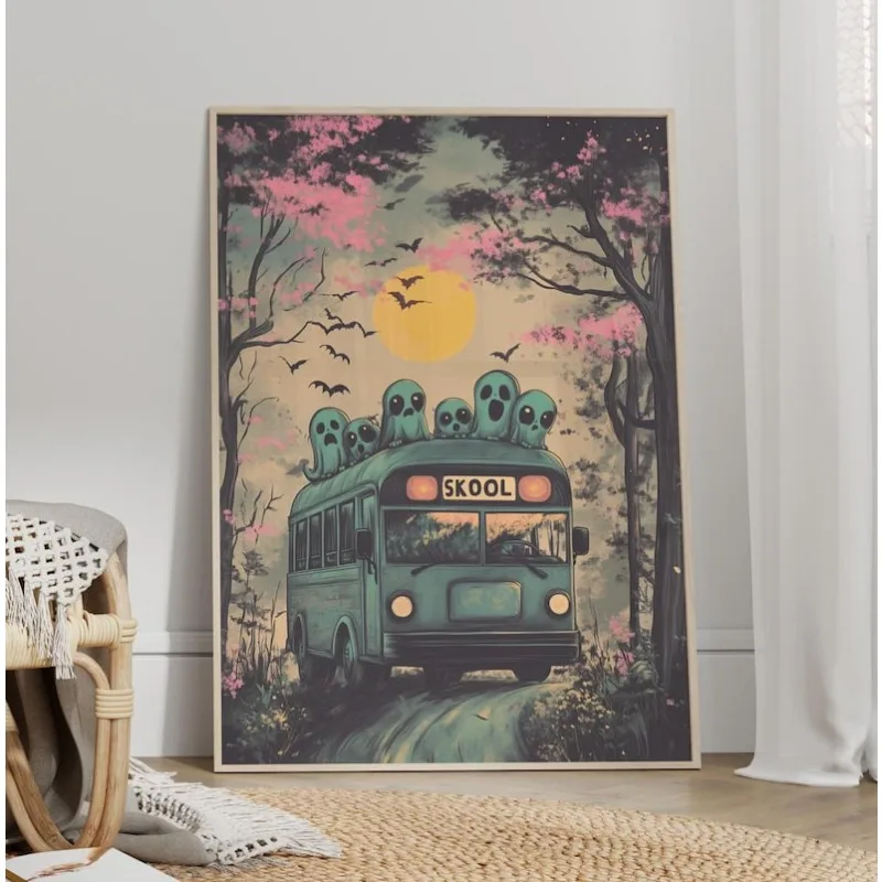 

1pc Little Ghosts Canvas Wall Art Painting, Abstract Quirky Cute Wall Art Noframed Canvas for Living Room and Bedroom Decortion