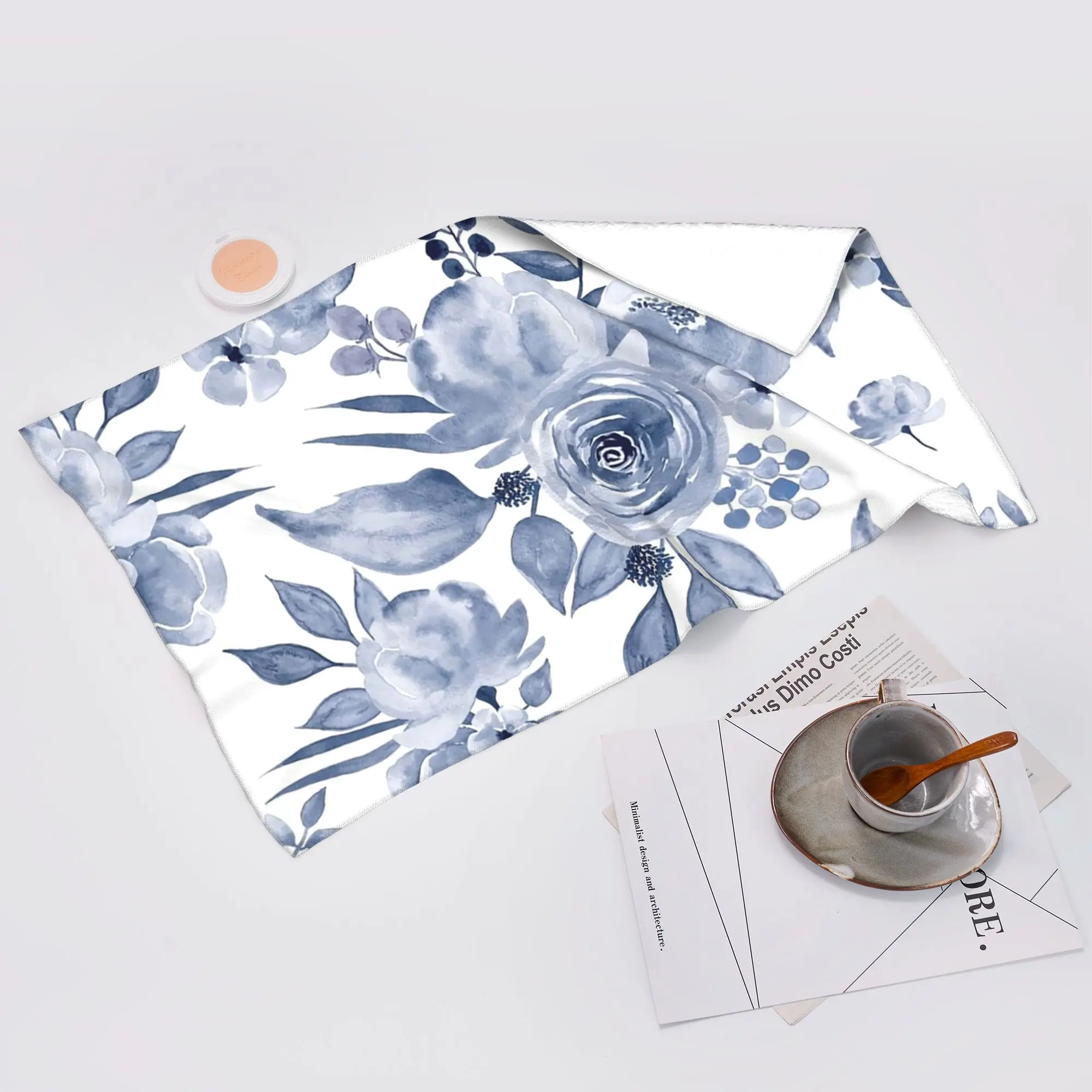 Custom Hamptons Style Floral Design Soft Face Towel Quick Dry Pool Bath Cotton Towels Absorbent