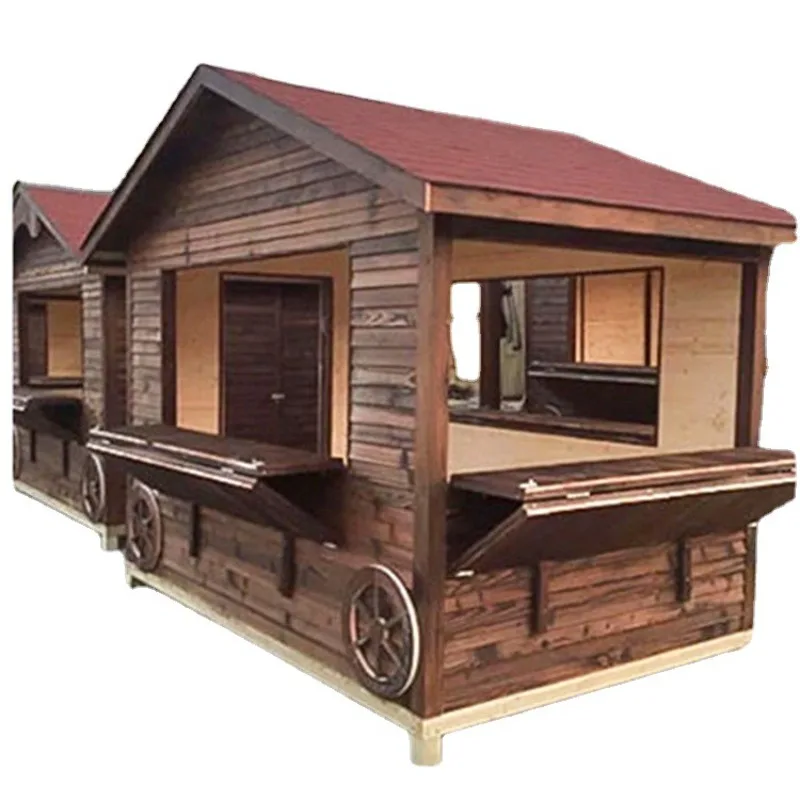 Antiseptic wood kiosk outdoor commercial street square night market stall mobile sales desk booth antique chalet