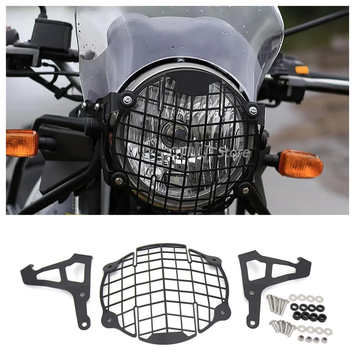 دراجة نارية CNC الألومنيوم العلوي مصبغة الحرس الجبهة مصباح غطاء الشواية ل رويال انفيلد الهيمالايا 2016-2021 رئيس ضوء حامي #1