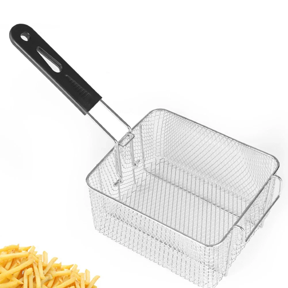 Detachable Fryer Basket Portable Practical Lightweight Stainless Steel Kitchen Safe Handle for Deep Chips Shrimps Easy Clean