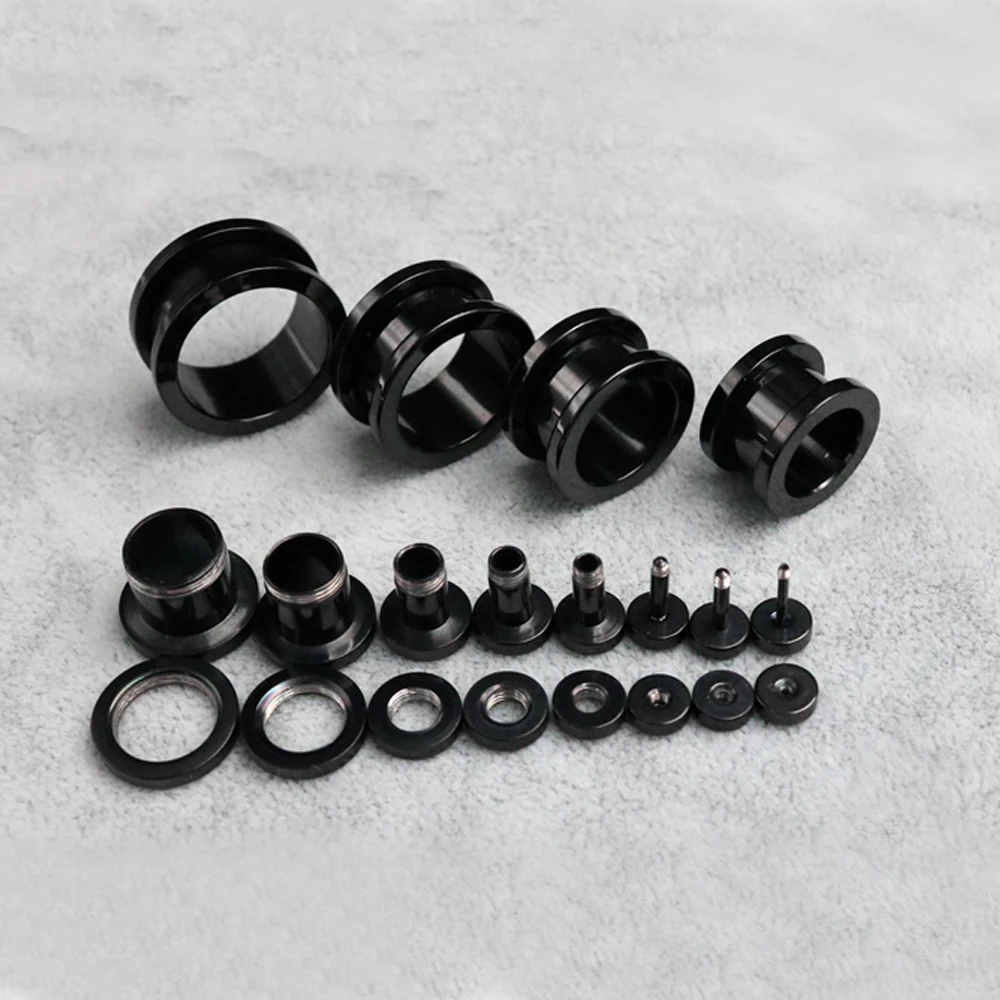 316L Stainless Steel Ear Plugs and Tunnels Piercings Black Screwed Earring Expander Earlet Gauges Body Piercings Jewelry