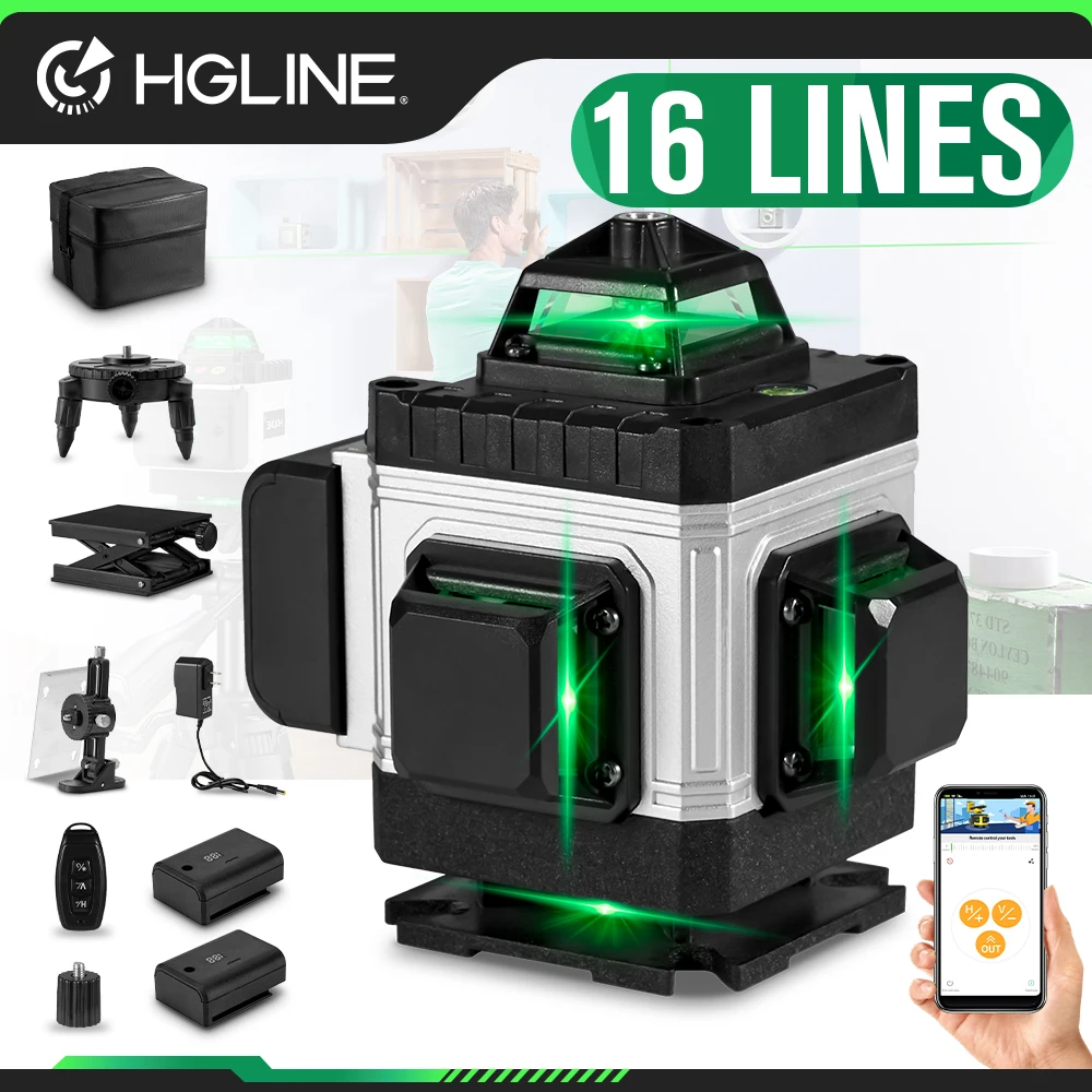 HGLINE 4D 16 خطوط مستوى الليزر APP التحكم عن بعد 360 ° عبر قياس شعاع الليزر مستوى الليزر أدوات المستويات الرأسية الأفقية #1