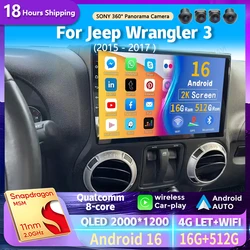 Android 16 wifi+4G Carplay Car Radio For Jeep Wrangler 3 JK 2015 - 2017 Navigation GPS Video Player Stereo Multimedia DVD DSP BT