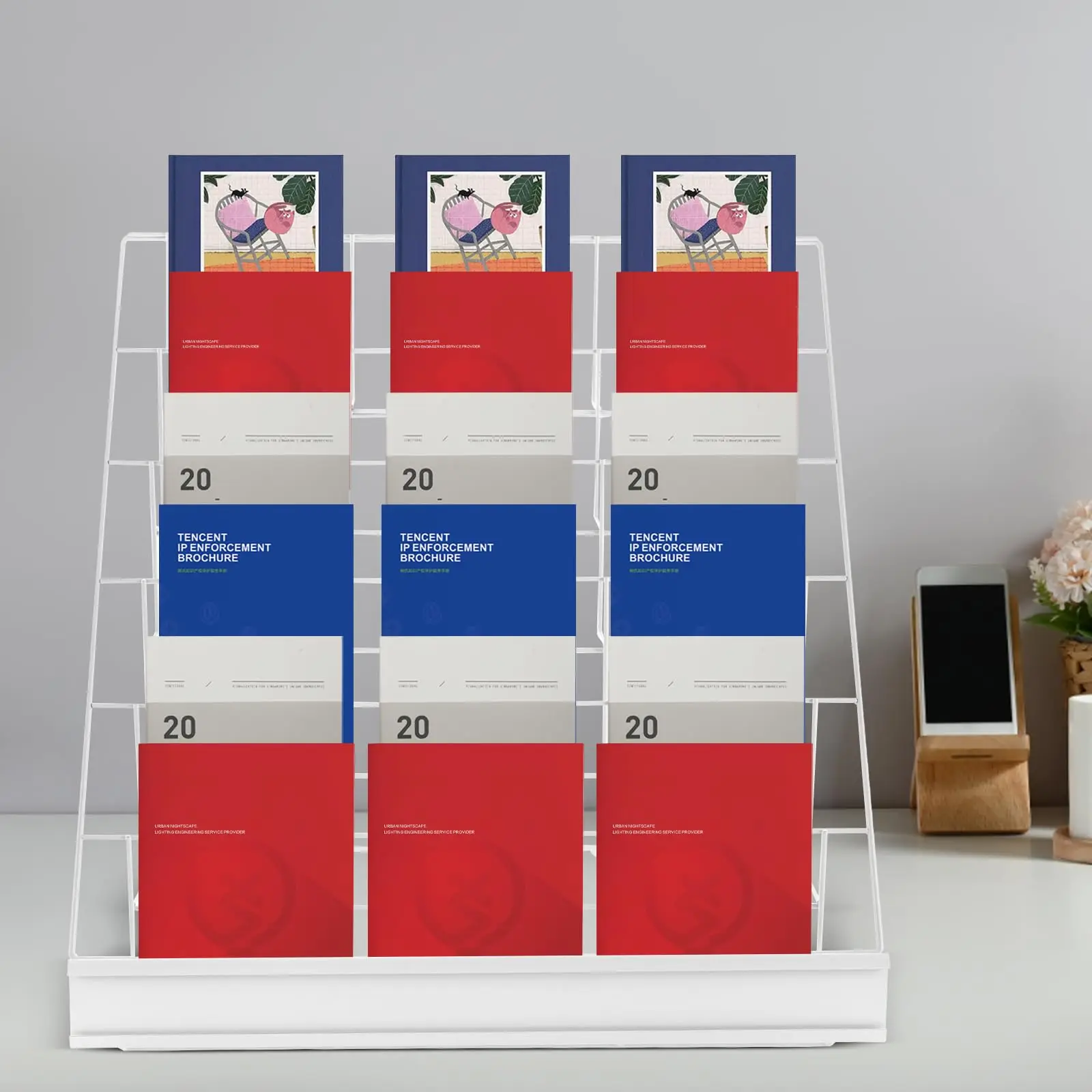 رف مجلات سلكي معدني، حامل عرض كتب على سطح الطاولة مكون من 6 طبقات، حامل عرض تجاري قابل للطي للقصص الهزلي، بطاقات المعايدة، Li