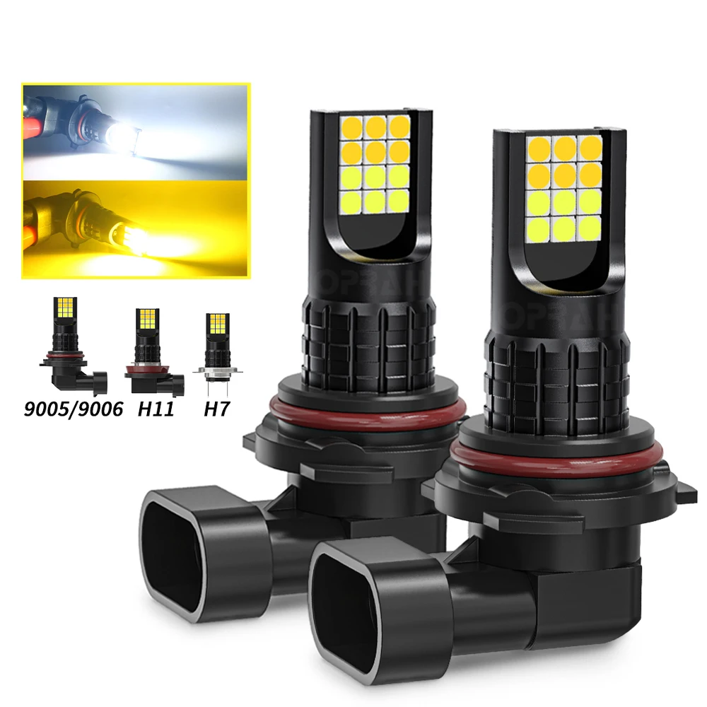 2pcs LED H7 H11 For Car Fog Light 9005 HB3 9006 HB4 DRL Daylight Canbus 3030SMD Auto Fog Headlights Accessories White Yellow 12V