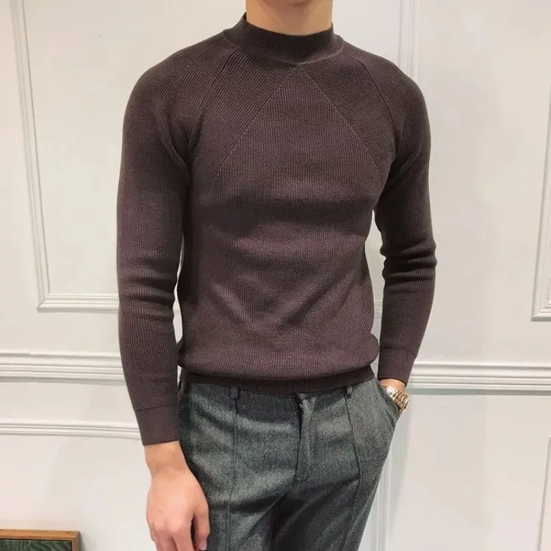 Outono inverno novo estilo meia gola alta para homens luz luxo estilo coreano na moda fino ajuste versátil sólido camisola de fundo topo