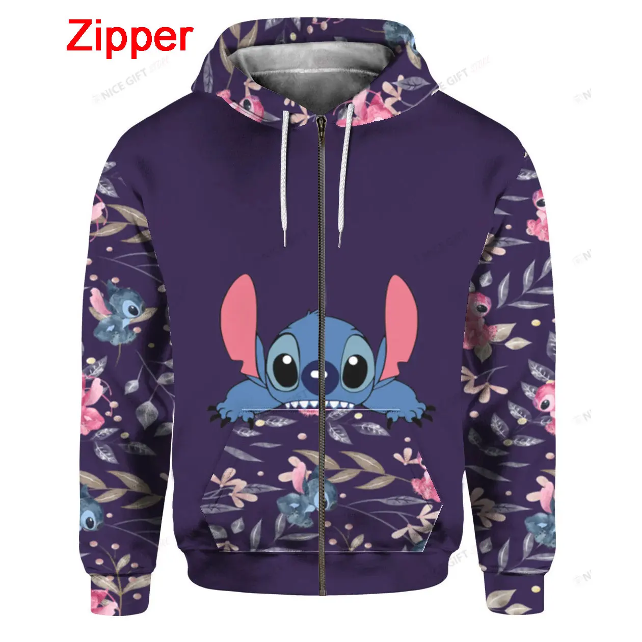 Men and Women\'s Zip Up Hoodie, Stitch Cartoon Anime, Oversized Sweatshirt, Casual Coat, , Spring, Autumn, New, 2024