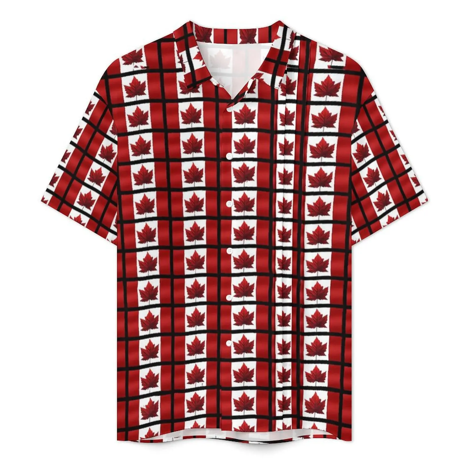 Flags Print Vacation Shirt Men Fun Canada Retro Y2K Casual Shirts Summer Short-Sleeve Harajuku Design Plus Size 4XL Blouses Gift