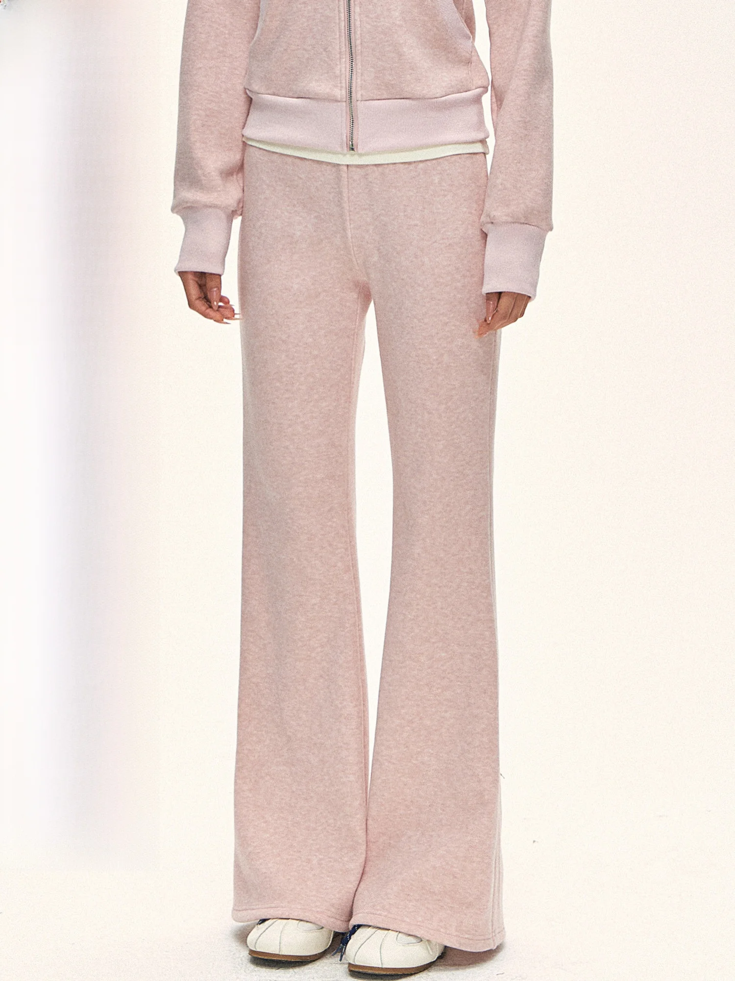 

Розовые спортивные брюки-клеш на флисе для женщин, осенне-зимний комплект с худи, двухсоставный, в корейском стиле, с высокой талией, прямые...