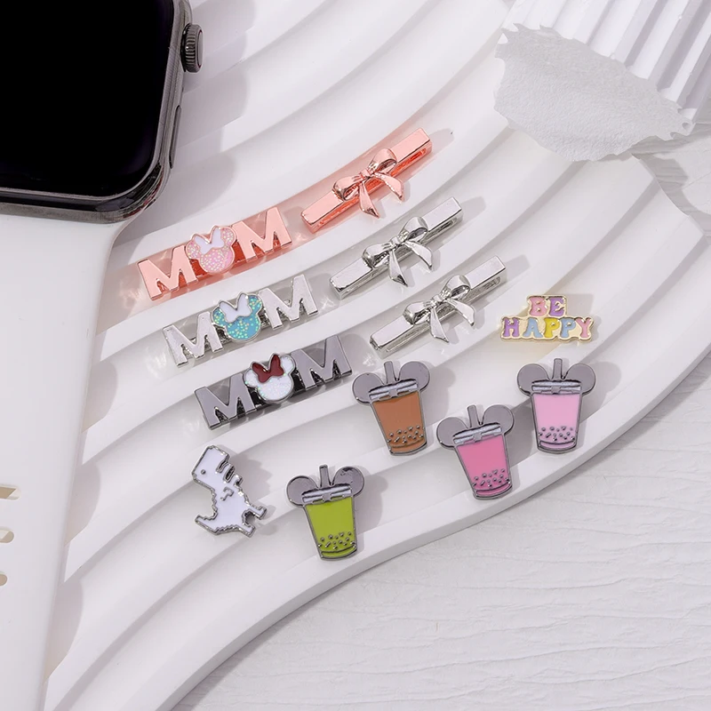 Cute Cartoon Cat Watchband Charms Bow Cup Decorative Charm for Iwatch Dinosaur Love Mom Charms for Apple Watch Strap Accessories