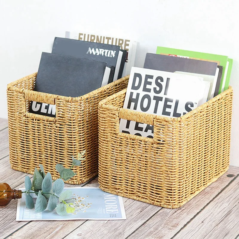 Storage Basket Hand-Woven Rattan Wicker Basket Desktop Organizing Box Various Item Arrangement Nesting Basket S