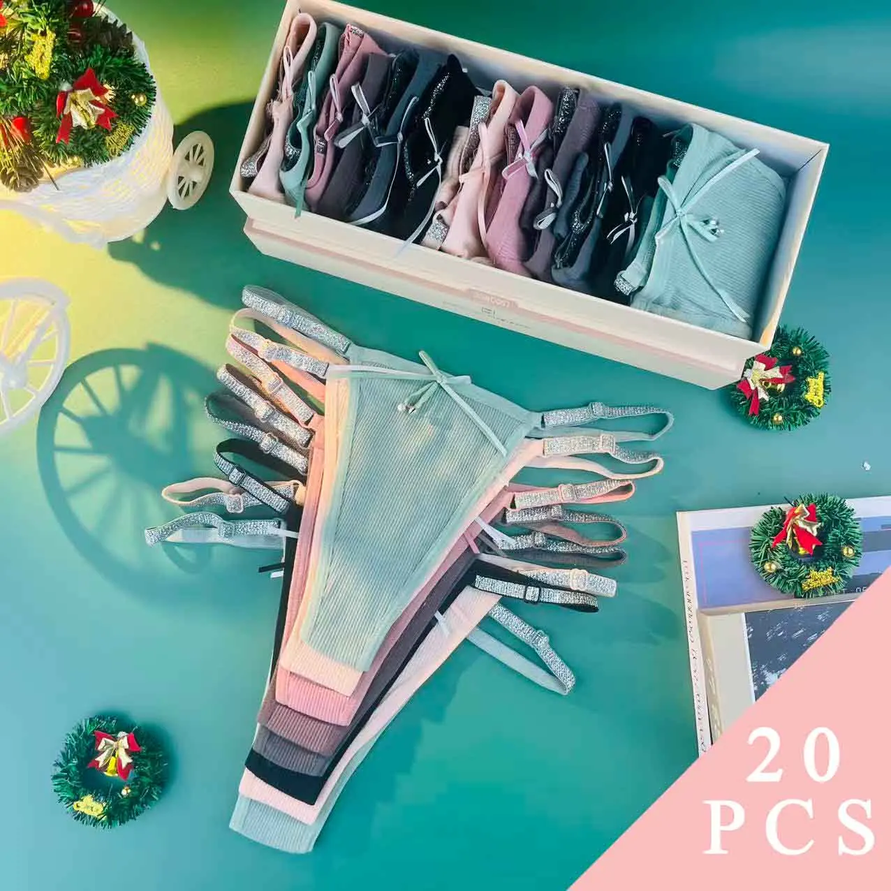 20 pièces [culottes pour femmes] cadeaux de noël d'halloween string de couleur unie mignon dame sous-vêtements en string slips de Lingerie féminine