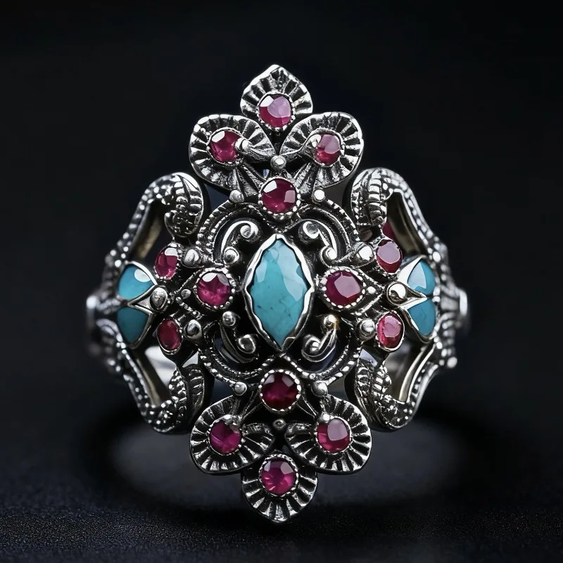 

European and American new fashion retro court gem inlaid light luxury personalized women's ring