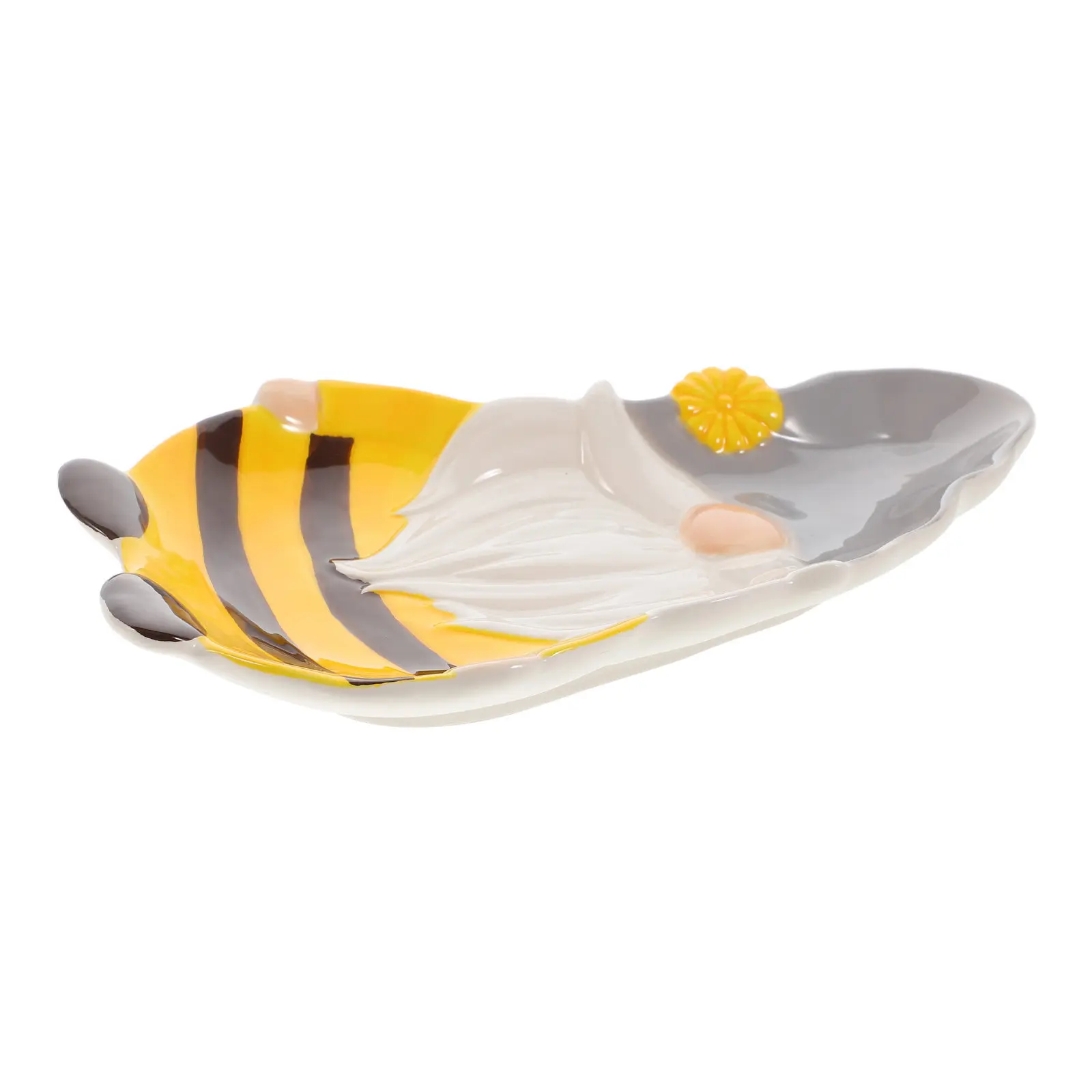 Ceramic Gnome Bee Dessert Plate – Cute Spring Summer Fruit Snack Serving Tray, Decorative Candy Dish, Kitchen Tableware