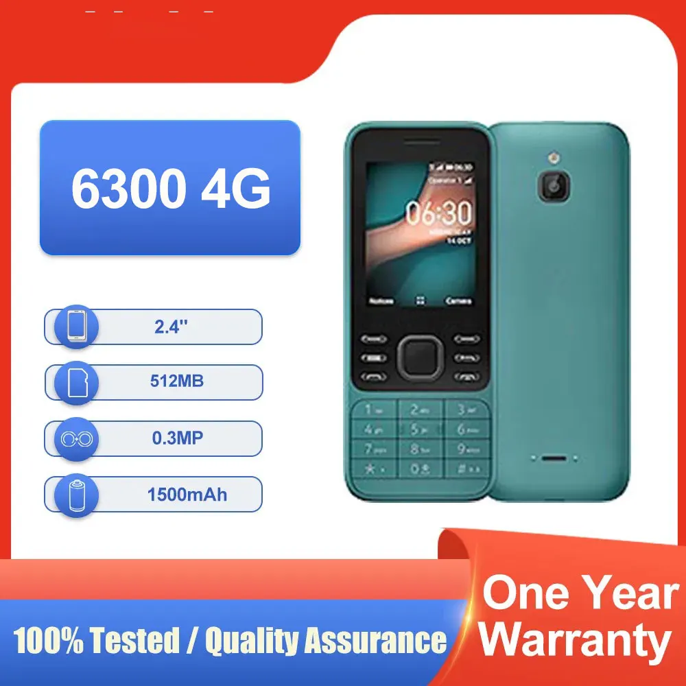 لوحة مفاتيح أصلية غير مقفلة 6300 4G ثنائية الشريحة GSM 900/1800/1900 4.0 بلوتوث للهاتف المحمول متعددة اللغات مصنوعة في فنلندا