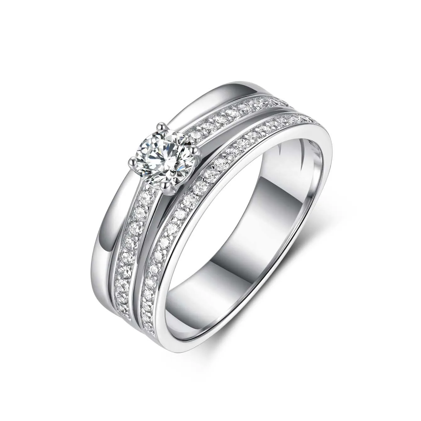 

S925 Sterling Silver Suitable for both men and women Ring Bold Wide Band Inlaid Moissanite Fashion Jewelry
